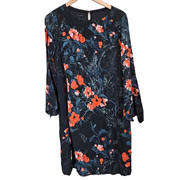 Lafyette 148 Floral Bell Sleeve Shift Dress in Black/Multi Women's Medium NWT - Picture 2 of 9